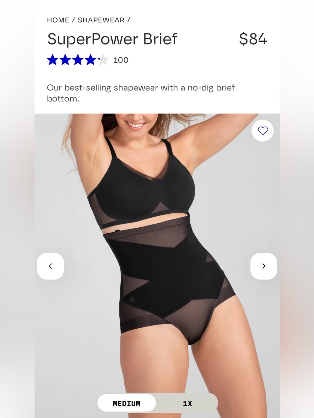 Honeylove Super Power Brief High-Waist Black Shaping Brief Size XL NWT